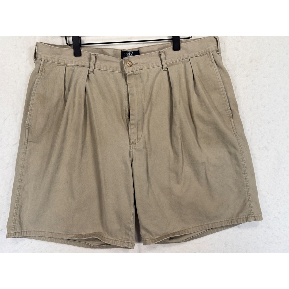 Vintage Polo Ralph Lauren Mens 38 Pleated Chino Shorts Khaki Tan Made in USA - Picture 2 of 13
